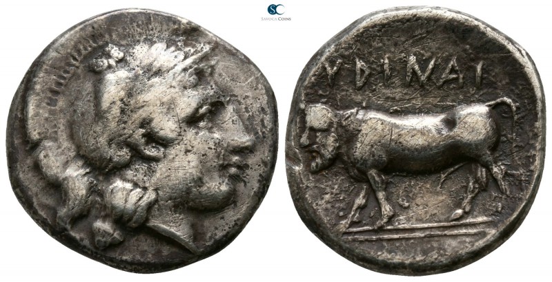 Campania. Hyria 400-395 BC. 
Nomos AR

19mm., 7,02g.

Head of Athena right,...