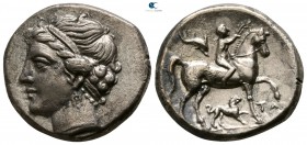 Calabria. Tarentum circa 281-272 BC. Campano-Tarentine series. Didrachm AR