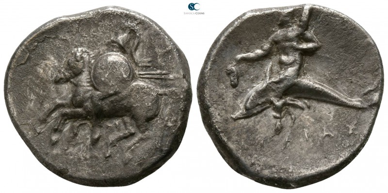 Calabria. Tarentum circa 280-272 BC. 
Nomos AR

20mm., 6,43g.

Warrior, hol...