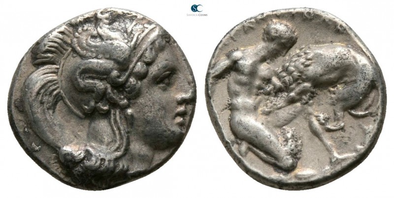 Lucania. Herakleia 432-420 BC. 
Diobol AR

9mm., 1,18g.

Helmeted head of A...