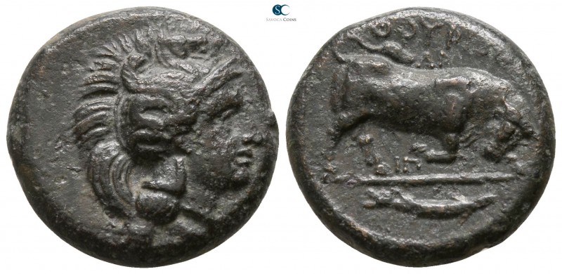 Lucania. Thourioi 435-405 BC. 
Bronze Æ

16mm., 7,15g.

Helmeted head of At...