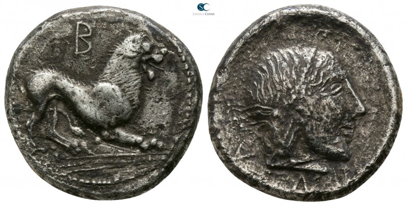 Lucania. Velia circa 465-440 BC. 
Stater AR

18mm., 7,06g.

Lion crouching ...