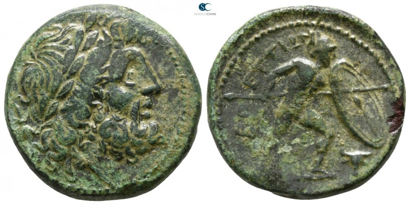 Bruttium. The Brettii 211-208 BC. 
Unit Æ

19mm., 8,14g.

Laureate head of ...