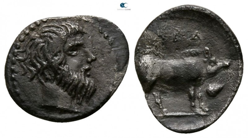 Sicily. Abakainon circa 450-420 BC. 
Litra AR

12mm., 0,60g.

Bearded male ...