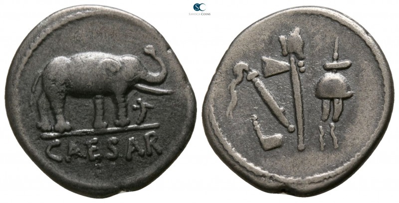 Julius Caesar 49-48 BC. Rome
Denarius AR

18mm., 3,31g.

Elephant advancing...