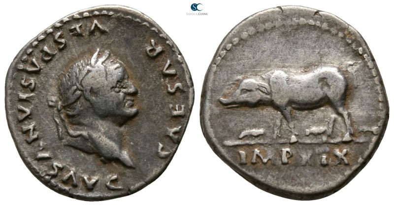 Vespasian AD 69-79. Rome
Denarius AR

17mm., 3,21g.

CAESAR VESPASIANVS AVG...