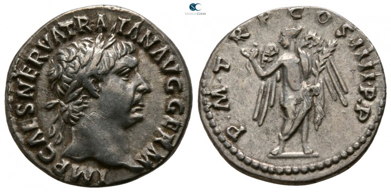 Trajan AD 98-117. Rome
Denarius AR

17mm., 3,26g.

IMP CAESAR NERVA TRAIAN ...