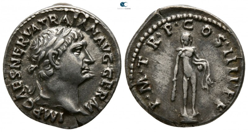 Trajan AD 98-117. Rome
Denarius AR

17mm., 3,63g.

IMP CAES NERVA TRAIAN AV...