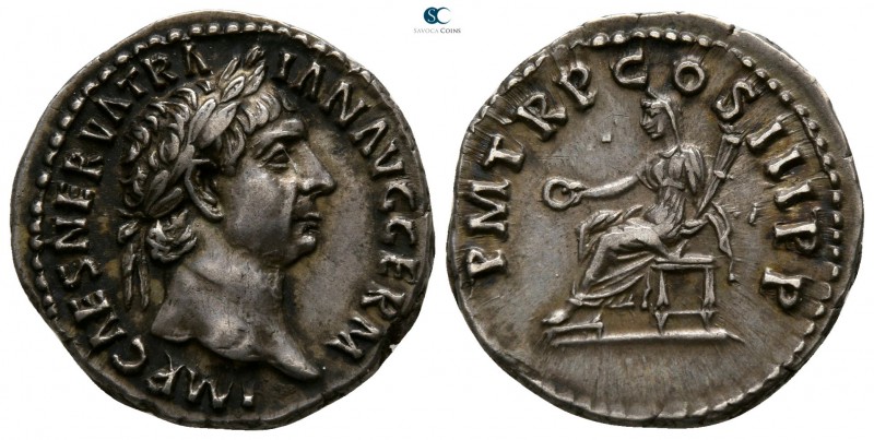 Trajan AD 98-117. Rome
Denarius AR

17mm., 3,50g.

IMP CAES NERVA TRAIAN AV...