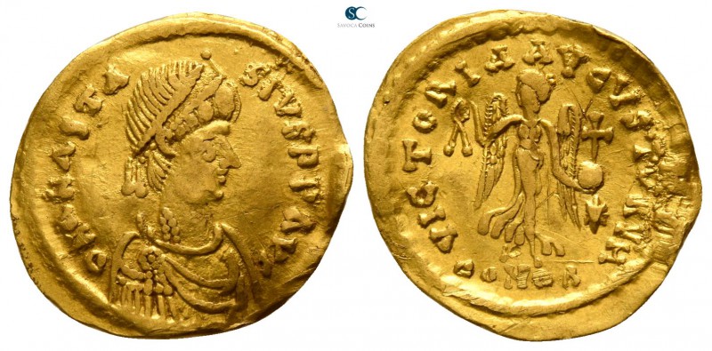 Anastasius I AD 491-518. Constantinople
Tremissis AV

13mm., 1,45g.

D N AN...