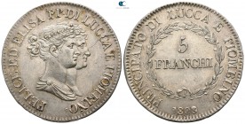 Italy. Lucca. Elisa Bonaparte e Felice Baciocchi AD 1805-1814. 5 Franchi