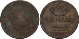 Regno delle Due Sicilie - Ferdinando II (1830-1859) 5 Tornesi 1847 - Zecca di Napoli - Gig.223 - Cu - gr.14,55 - RARA (R)

MB

SPEDIZIONE SOLO IN ...