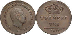 Regno delle Due Sicilie - Ferdinando II (1830-1859) 1 Tornese 1859 - Cu - Gr.2,99

SPL/qFDC

SPEDIZIONE SOLO IN ITALIA - SHIPPING ONLY IN ITALY