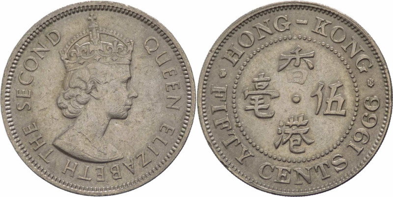 Hong Kong - Elisabetta II (dal 1952) - 50 Cents 1966 - KM 30 - Cu Ni

mBB

S...