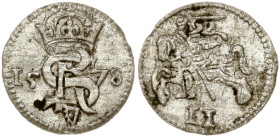 Poland Courland 2 Denar 1578 Mitawa. Stephen Bathory(1576–1586). Obverse: Stephen monogram; dividing date. Reverse: Knight on charging horse; value be...