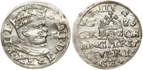 Poland 3 Groszy 1586 Riga. Stefan Batory (1576–1586). Obverse: Crowned bust right. Reverse: Value and coat of arms over the city sign. Silver 2.40g. I...