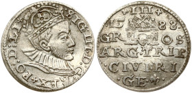 Poland 3 Groszy 1588 Riga. Sigismund III Vasa(1587-1632). Obverse: Crowned bust right. Reverse: Denomination/date/ Riga coat of arms/ legend in 4 line...