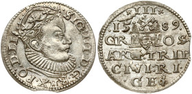 Poland 3 Groszy 1589 Riga. Sigismund III Vasa(1587-1632). Obverse: Crowned bust right. Reverse: Denomination/date/ Riga coat of arms/ legend in 4 line...
