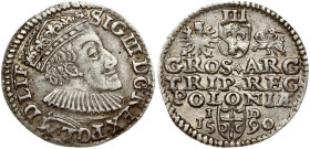 Poland 3 Groszy 1590 Olkusz. Sigismund III Vasa (1587-1632). Obverse: Crowned bust right. Reverse: Value; divided date; symbols and two-line inscripti...