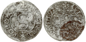 Poland 1 Solidus 1592 Poznan. Sigismund III Waza (1587-1632). Obverse: Crowned monogram 'S'. Reverse: Arms below crowned two shields. Silver. Kop. 619...
