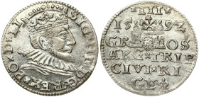 Poland 3 Groszy 1592 Riga. Sigismund III Vasa(1587-1632). Obverse: Crowned bust right. Reverse: Value and coat of arms over the city sign. Silver. Ige...