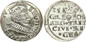 Poland 3 Groszy 1593 Riga. Sigismund III Vasa(1587-1632). Obverse: Crowned bust right. Reverse: Value and coat of arms over the city sign. Silver. Ige...