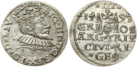 Poland 3 Groszy 1593 Riga. Sigismund III Vasa(1587-1632). Obverse: Crowned bust right. Reverse: Value and coat of arms over the city sign. Silver. Ige...