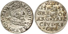 Poland 3 Groszy 1593 Riga. Sigismund III Vasa(1587-1632). Obverse: Crowned bust right. Reverse: Denomination/date/ Riga coat of arms/ legend in 4 line...