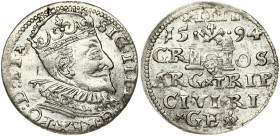 Poland 3 Groszy 1594 Riga. Sigismund III Vasa(1587-1632). Obverse: Crowned bust right. Reverse: Value and coat of arms over the city sign. Silver. Ige...