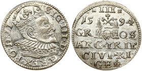 Poland 3 Groszy 1594 Riga. Sigismund III Vasa(1587-1632). Obverse: Crowned bust right. Reverse: Denomination/date/ Riga coat of arms/ legend in 4 line...