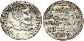 Poland 3 Groszy 1595 Riga. Sigismund III Vasa(1587-1632). Obverse: Crowned bust right. Reverse: Value and coat of arms over the city sign. Silver. Ger...