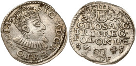 Poland 3 Groszy 1595 Wschowa?. Sigismund III Vasa (1587-1632). Obverse: Crowned bust right. Lettering: SIGI 3 D G RE X PO M D LI. Reverse: Value; divi...