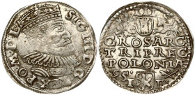 Poland 3 Groszy 1595 Poznan. Sigismund III Vasa (1587-1632). Obverse: Crowned bust right. Reverse: Value; divided date; symbols. Silver. Iger P.95.4. ...