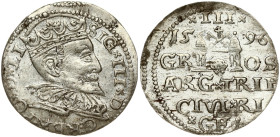 Poland 3 Groszy 1596 Riga. Sigismund III Vasa(1587-1632). Obverse: Crowned bust right. Reverse: Value and coat of arms over the city sign. Silver. Ige...
