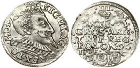 Poland 3 Groszy 1596 Bydgoszcz. Sigismund III Vasa (1587-1632). Obverse: Crowned bust right. Reverse: Value; divided date; symbols. Silver. Iger B.96....