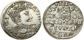 Poland 3 Groszy 1597 Riga. Sigismund III Vasa(1587-1632). Obverse: Crowned bust right. Reverse: Value and coat of arms over the city sign. Silver. Ige...