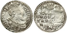 Poland 3 Groszy 1597 Olkusz. Sigismund III Vasa (1587-1632). Obverse: Crowned bust right. Reverse: Value; divided date; symbols. Silver. Iger O.97.2.