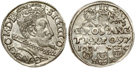 Poland 3 Groszy 1597 Bydgoszcz. Sigismund III Vasa (1587-1632). Obverse: Crowned bust right. Reverse: Value; divided date; symbols and two-line inscri...
