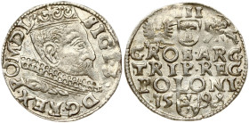 Poland 3 Groszy 1598 Wschowa. Sigismund III Vasa (1587-1632). Obverse: Crowned bust right. Reverse: Value; divided date; symbols and two-line inscript...