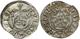 Poland 1/24 Thaler 1615 Bydgoszcz. Sigismund III Vasa (1587-1632). Obverse: Crowned shield. Reverse: 24 within orb dividing date. Silver. Edge Damage....