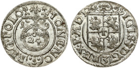 Poland 1/24 Thaler 1619 Bydgoszcz. Sigismund III Vasa (1587-1632). Obverse: Crowned shield. Reverse: 24 within orb dividing date. Silver. Nechitailo-Z...