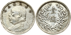 China 1 Yuan (1914) 'Fat Man dollar' FORGERY; six characters. Obverse: Bust of Yuan Shikai facing left with Chinese ideograms above. Reverse: Two Chin...