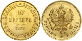 Russia for Finland 10 Markkaa 1879 S Alexander II (1854-1881). Obverse: Crowned imperial double eagle holding orb and scepter. Reverse: Denomination a...