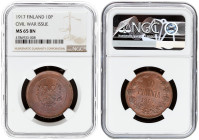 Russia for Finland 10 Pennia 1917. Nicholas II (1894-1917). With heraldic eagle. Obverse: Eagle. Reverse: Denomination and date within wreath. Copper....