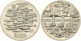 Finland 25 Markkaa 1979 750th Anniversary of Turku. Obverse: City scene of Turku with dates. Reverse: School of fish, denomination above. Edge Plain. ...