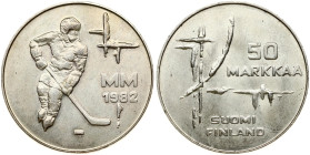 Finland 50 Markkaa 1982 World Ice Hockey Championship Games. Obverse: Denomination - crack.	Reverse: Hockey player, date at right. Edge Smooth. Silver...