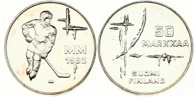 Finland 50 Markkaa 1982 World Ice Hockey Championship Games. Obverse: Denomination - crack.	Reverse: Hockey player, date at right. Edge Smooth. Silver...