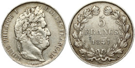 France 5 Francs 1847 A Louis Philippe I (1830-1848). Obverse: Head to the right of Louis-Philippe I, wearing an oak crown. Reverse: In two lines, abov...