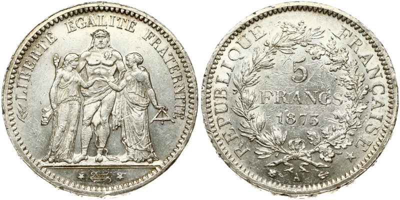 France 5 Francs 1873 A Hercule. Obverse: Denomination above the date within wrea...