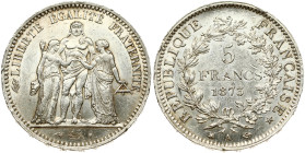 France 5 Francs 1873 A Hercule. Obverse: Denomination above the date within wreath. Edge Smooth and inscripted. Reverse: Hercules group, exergue line....